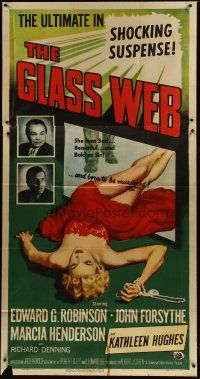 3m312 GLASS WEB 3sh '53 sexy 3-D art for non 3-D release, the ultimate in shocking suspense!
