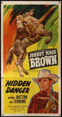 3m343 HIDDEN DANGER 3sh '48 Johnny Mack Brown close up with gun & full-length riding his horse!