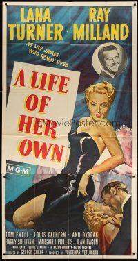 3m404 LIFE OF HER OWN 3sh '50 full-length art of sexy Lana Turner, plus Ray Milland!