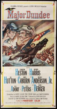 3m427 MAJOR DUNDEE 3sh '65 Sam Peckinpah, Charlton Heston, Civil War battle art by Rehberger!