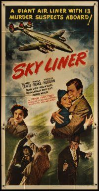 3m517 SKY LINER 3sh '49 cool artwork of a giant air liner with 13 murder suspects aboard!