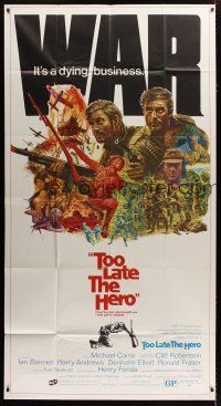3m565 TOO LATE THE HERO 3sh '70 Robert Aldrich, cool art of Michael Caine & Cliff Robertson, WWII!