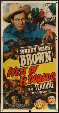 3m586 WEST OF EL DORADO 3sh '49 cool close up image of cowboy Johnny Mack Brown with revolver!