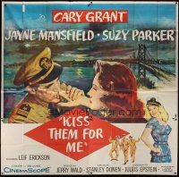 3m078 KISS THEM FOR ME 6sh '57 romantic art of Cary Grant & Suzy Parker, plus sexy Jayne Mansfield!
