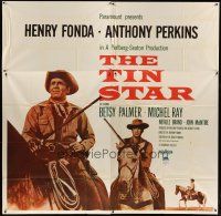 3m121 TIN STAR 6sh '57 close up of cowboys Henry Fonda & Anthony Perkins on horses!
