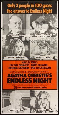 3m144 ENDLESS NIGHT English 3sh '72 Hayley Mills in Agatha Christie best seller, Britt Ekland!