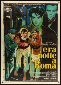3m878 ESCAPE BY NIGHT Italian 1p '60 Roberto Rossellini, art of top stars by Ercole Brini!