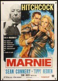 3m929 MARNIE Italian 1p R70s different art of Sean Connery & Tippi Hedren, Alfred Hitchcock shown!