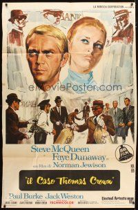 3m983 THOMAS CROWN AFFAIR Italian 1p '68 different art of Steve McQueen & Dunaway by Avelli!
