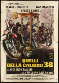 3m732 COLT 38 SPECIAL SQUAD Italian 2p '76 cool art of motorcycle gang shooting man in phonebooth!