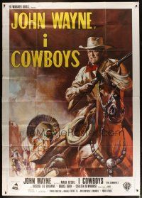 3m736 COWBOYS Italian 2p '72 cool different art of John Wayne with rifle on horseback!