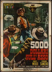 3m746 FIVE THOUSAND DOLLARS ON ONE ACE Italian 2p '66 cool art of gunfight at poker game by Casaro