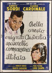 3m752 GIRL IN AUSTRALIA Italian 2p '71 artwork of sexy bride Claudia Cardinale & Alberto Sordi!