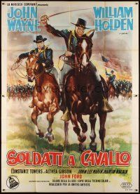 3m761 HORSE SOLDIERS Italian 2p '59 art of John Wayne & William Holden by Olivetti, John Ford