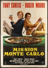 3m782 MISSION MONTE CARLO Italian 2p '74 best art of Roger Moore & Tony Curtis by roulette wheel!