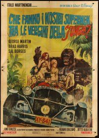 3m814 SUPERMEN Italian 2p '70 wacky art of superhero, sexy Amazon women & giant ape in car!