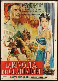 3m828 WARRIOR & THE SLAVE GIRL Italian 2p '58 cool art of gladiator & girl, mighty Italian epic!