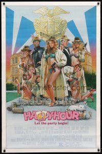 3p334 HAPPY HOUR 1sh '87 Struzan art of Richard Gilliland, Jamie Farr & sexy Tawny Kitaen!