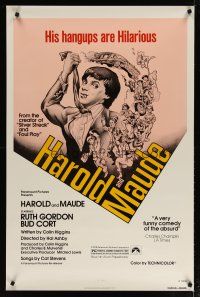 3p337 HAROLD & MAUDE 1sh R79 Ruth Gordon, Bud Cort is equipped to deal w/life!