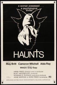 3p351 HAUNTS 1sh '77 Cameron Mitchell, Aldo Ray, sexy May Britt, a woman possessed!