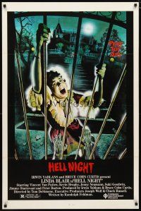 3p360 HELL NIGHT 1sh '81 artwork of Linda Blair trying to escape haunted house by Jarvis!