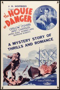 3p383 HOUSE OF DANGER 1sh '34 Onslow Stevens, Janet Chandler, a mystery of thrills & romance!