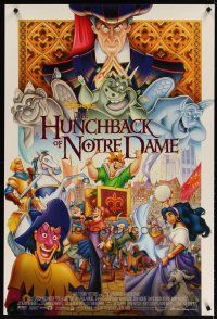 3p388 HUNCHBACK OF NOTRE DAME DS 1sh '96 Walt Disney, Victor Hugo, art of cast on parade!