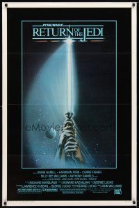 3p644 RETURN OF THE JEDI 1sh '83 George Lucas classic, great art of hands holding lightsaber!