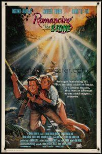 3p655 ROMANCING THE STONE 1sh '84 Robert Zemeckis, art of Michael Douglas & Kathleen Turner!