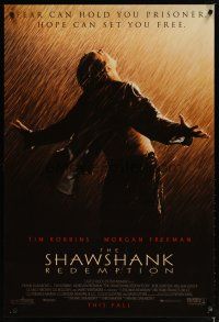 3p681 SHAWSHANK REDEMPTION advance 1sh '94 escaped prisoner Tim Robbins in rain, Stephen King!