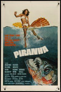 3r392 PIRANHA 1sh '78 Roger Corman, great art of man-eating fish & sexy girl by John Solie!