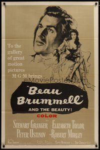 3x069 BEAU BRUMMELL 1sh '54 art of sexy full-length Elizabeth Taylor & Stewart Granger!