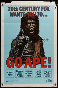 3x321 GO APE 1sh '74 5-bill Planet of the Apes, wonderful Uncle Sam parody art!