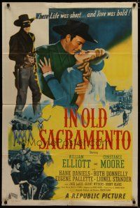 3x390 IN OLD SACRAMENTO 1sh '46 art of masked bandit Bill Elliott & Constance Moore romanced!