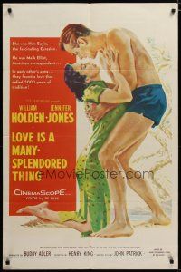 3x475 LOVE IS A MANY-SPLENDORED THING 1sh '55 romantic art of William Holden & Jennifer Jones!