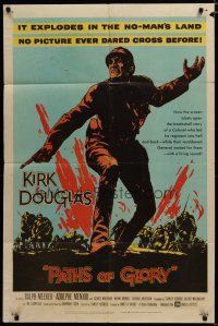 3x607 PATHS OF GLORY 1sh '58 Stanley Kubrick classic, great artwork of Kirk Douglas in WWI!