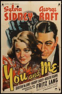 3x981 YOU & ME style A 1sh '38 Fritz Lang, romantic art of Sylvia Sidney & George Raft!