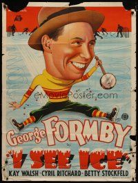 4e718 I SEE ICE Aust 1sh '38 artwork of cartoon George Formby on ice skates!