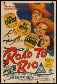 4e737 ROAD TO RIO Aust 1sh '48 great portrait art of Bing Crosby, Bob Hope, & Dorothy Lamour