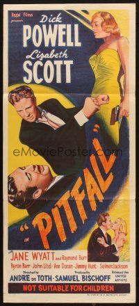 4e942 PITFALL Aust daybill '48 Dick Powell is strong as steel but Lizabeth Scott will break him!