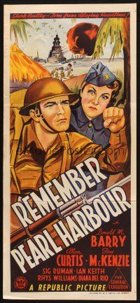 4e954 REMEMBER PEARL HARBOR Aust daybill '42 different artwork of Don Red Barry & Fay McKenzie!