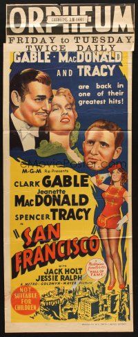 4e958 SAN FRANCISCO Aust daybill R50s art of Clark Gable, Jeanette MacDonald, Spencer Tracy!