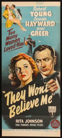 4e977 THEY WON'T BELIEVE ME Aust daybill '47 Susan Hayward, Robert Young, Irving Pichel noir!