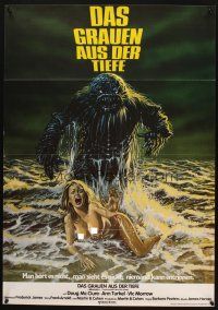 4e583 HUMANOIDS FROM THE DEEP German '80 art monster over sexy topless girl on beach!