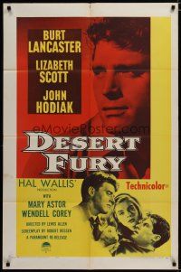 4m240 DESERT FURY 1sh R58 art of Burt Lancaster about to punch John Hodiak + Lizabeth Scott!