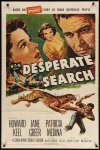 4m244 DESPERATE SEARCH 1sh '52 Jane Greer & Howard Keel trapped in the wild!