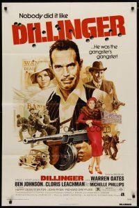 4m251 DILLINGER 1sh '73 art of gangster Warren Oates & Cloris Leachman by Akimoto!