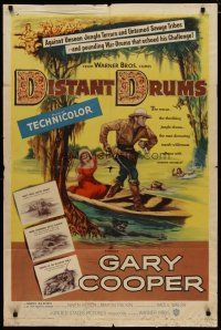 4m258 DISTANT DRUMS 1sh '51 Gary Cooper in the Florida Everglades!