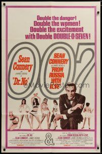 4m268 DR. NO/FROM RUSSIA WITH LOVE 1sh '65 Sean Connery is James Bond, double danger & excitement!