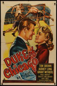 4m277 DUKE OF CHICAGO 1sh '49 art of boxer Tom Brown fighting in the ring, gorgeous Audrey Long!